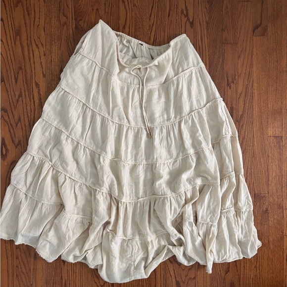 Free People Tan Cream Beige Tiered Boho Maxi Skirt - Picture 2 of 6
